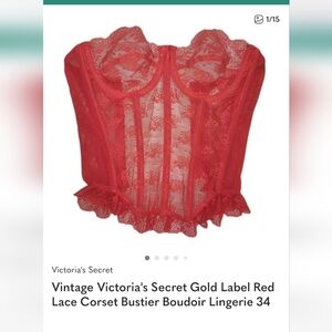 Vintage Victoria's Secret Gold Label Red Lace Corset Bustier Boudoir Lingerie 30
